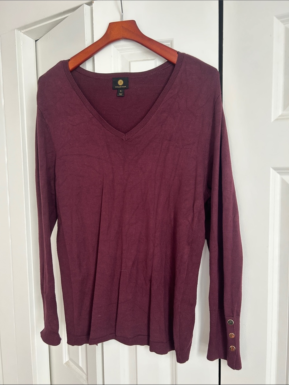 JM Collection Plum V‑Neck Long Sleeve Top